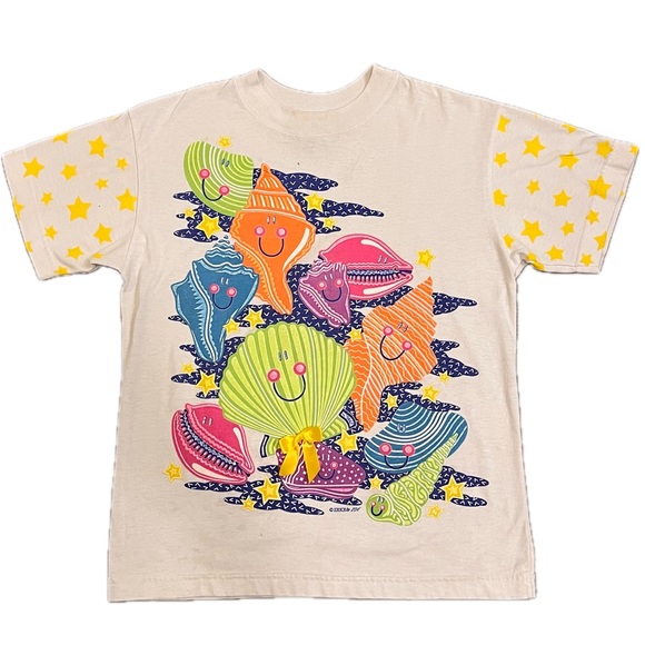 𝅺Vintage Beach Rare seashells 80s 90s t shirt top neon colorful XS - Picture 2 of 13